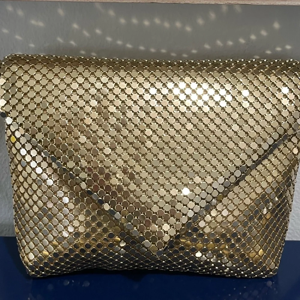 Gold Mesh Purse Handbag Evening Metal Bag Envelope Crossbody Vintage 80s 90s